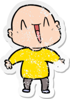 distressed sticker of a happy cartoon bald man png