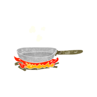 hand retro cartoon frying pan on fire png