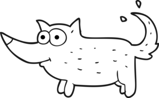 hand drawn black and white cartoon dog wagging tail png