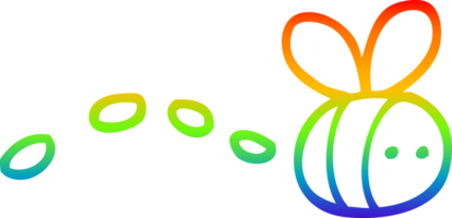 rainbow gradient line drawing of a cartoon buzzing bee png