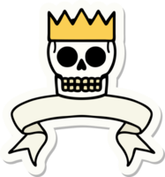 pegatina estilo tatuaje con pancarta de calavera y corona png