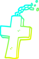 cold gradient line drawing of a cartoon crucifix on chain png