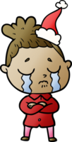 hand drawn gradient cartoon of a crying woman wearing santa hat png