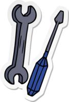 hand drawn sticker cartoon doodle of a spanner and a screwdriver png