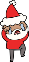 main tiré ligne dessin de une barbu homme pleurs et estampillage pied portant Père Noël chapeau png