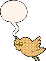 cartoon bird flying with speech bubble in comic book style png