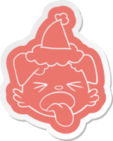 quirky cartoon  sticker of a dog face wearing santa hat png