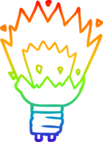 rainbow gradient line drawing of a cartoon exploding light bulb png