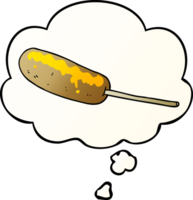 cartoon hotdog on a stick with thought bubble in smooth gradient style png
