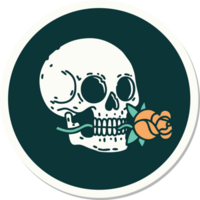 sticker of tattoo in traditional style of a skull and rose png