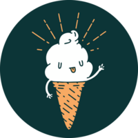 icon of a tattoo style ice cream character waving png