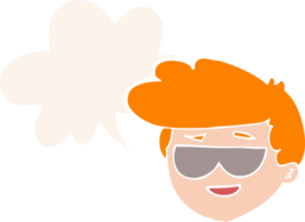 dessin animé garçon portant des lunettes de soleil avec discours bulle dans rétro style png