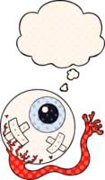 cartoon injured eyeball with thought bubble in comic book style png