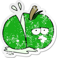 autocollant en détresse d'une pomme en tranches de dessin animé png