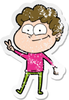 distressed sticker of a cartoon happy man png