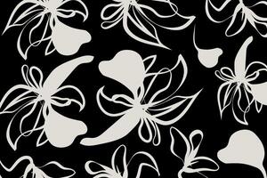 Hand drawn simple abstract flowers black and white tone. Trendy collage pattern. Fashionable template for design. Modern Floral pattern textile vector