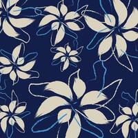 un mano dibujo Moda textil . floral textil tropical bicolor flor y hojas miniimpresión flores geométrico textil diseño vector