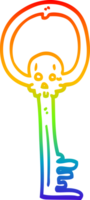 rainbow gradient line drawing of a cartoon spooky skull key png