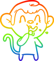 rainbow gradient line drawing of a crazy cartoon monkey png