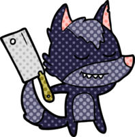 lobo de dibujos animados amigable con cuchillo de carnicero png