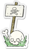 verontruste sticker van een cartoon schedelbotten en waarschuwingsbord png