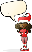 desenho animado papai noel ajudante mulher com discurso bolha png