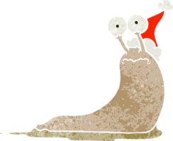 hand drawn retro cartoon of a slug wearing santa hat png