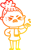 warm gradient line drawing of a cartoon angry woman png