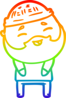 rainbow gradient line drawing of a cartoon happy bearded man png
