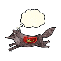 cartoon wolf with mouse in belly with thought bubble png