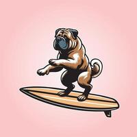 Bullmastiff Dog playing surfboards Dog Surfing illustration vector