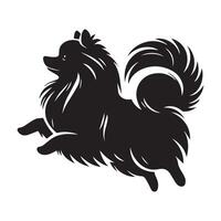 ilustración de un pomeranio perro saltando en negro y blanco vector