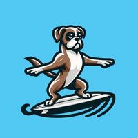 Dog playing surfboards - Boxer Dog Surfing illustration vector