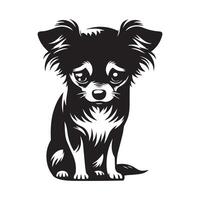 illustration of a Chihuahua expressing deep sadness in black and white vector