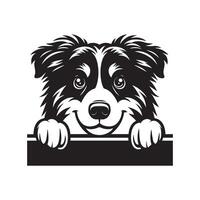 Dog Peeking - Australian Shepherd Dog Peeking face illustration in black and white vector