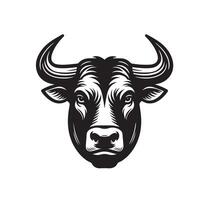 vaca clipart - un confidente toro cara ilustración en negro y blanco vector