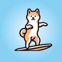 Dog playing surfboards - Akita Dog Surfing illustration vector