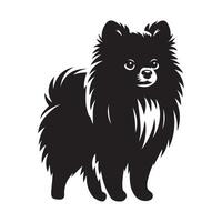 ilustración de un pomeranio perro en pie en negro y blanco vector