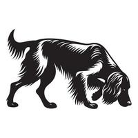 ilustración de un saltador spaniel nariz a el suelo en negro y blanco vector