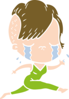 flat color style cartoon crying girl running png