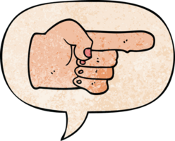 cartoon pointing hand with speech bubble in retro texture style png