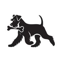 illustration of a Schnauzer Walking with Bones in black and white vector