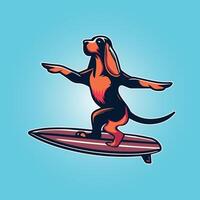 Dog playing surfboards - Bloodhound Dog Surfing illustration vector