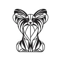 Polygonal Dog Outline - Geometric Papillon Dog illustration in black and white vector