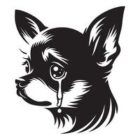 un triste chihuahua perro cara ilustración en negro y blanco vector