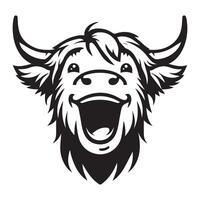 Cattle Face Logo - An ecstatic Highland cattle face illustration in black and white vector