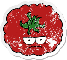 distressed sticker of a cartoon angry tomato png