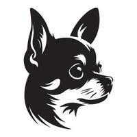 A Thoughtful Chihuahua dog face illustration in black and white vector