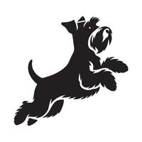 illustration of a Playful Miniature Schnauzer in black and white vector