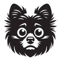 Pomeranian Dog - An anxious Pomeranian face illustration in black and white vector